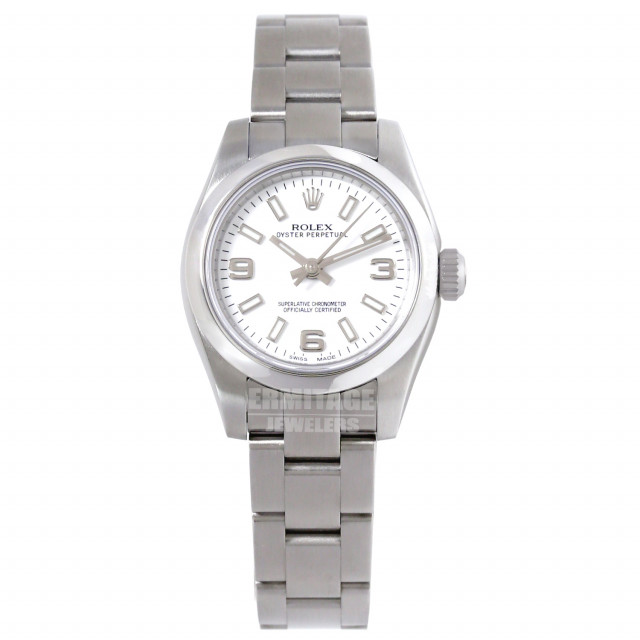 Rolex 176200 Steel on Oyster White with Luminous Index & Silver Arabic 3-6-9